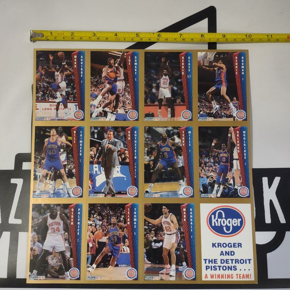 Kroger and the Detroit Pistons... A Winning Team! Basketball Card Sheet Vintage!